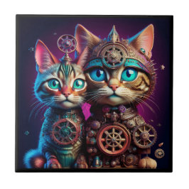 Twee Steampunk Kittens Poseren Tegeltje
