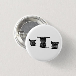 Twee stenen ronde bankjes Sneeuw Foto Pin Button 3,2 Cm