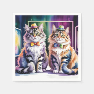 Twee stijlvolle katten in een abstracte kunstmuseu servet