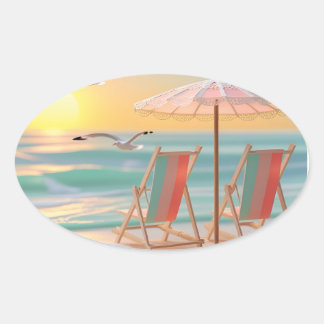 "Twee Stoelen Aan De Zee" Ovale Sticker