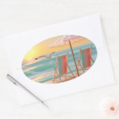 "Twee Stoelen Aan De Zee" Ovale Sticker (Envelop)