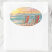 "Twee Stoelen Aan De Zee" Ovale Sticker (Tas)