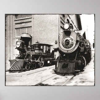Twee stoomlocomotieven poster