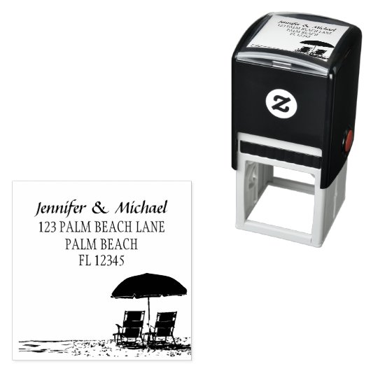 Twee Strandstoelen, oceaan parasol strand bruiloft Zelfinktende Stempel (In situ)