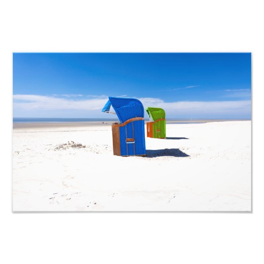 Twee strandstoelen op het Noord-Zee Foto Afdruk (Voorkant)