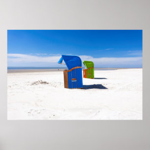 Twee strandstoelen op het Noord-Zee Poster
