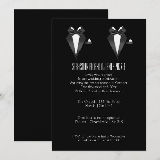 Twee Stropdas van de Grooms Bow Tuxedo Wedding Kaart (Voorkant / Achterkant)