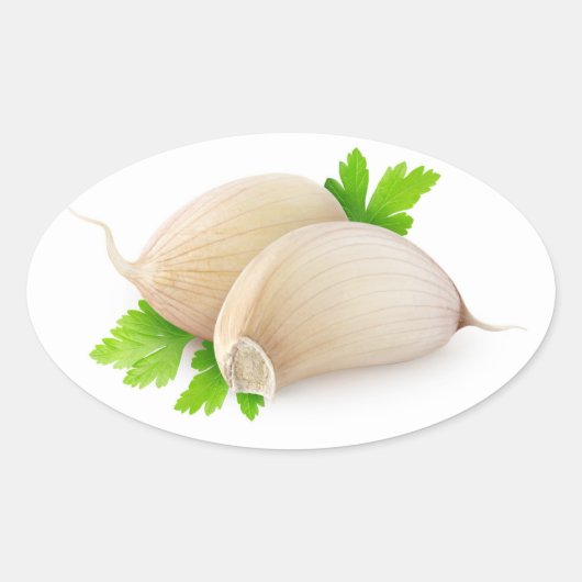 Twee stukken knoflook ovale sticker (Voorkant)