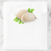 Twee stukken knoflook ovale sticker (Tas)