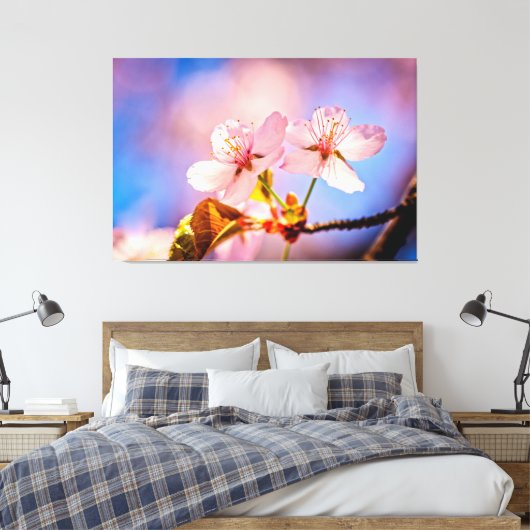 Twee Sunlit Sakura Blossom Canvas Afdruk (Insitu (Slaapkamer))