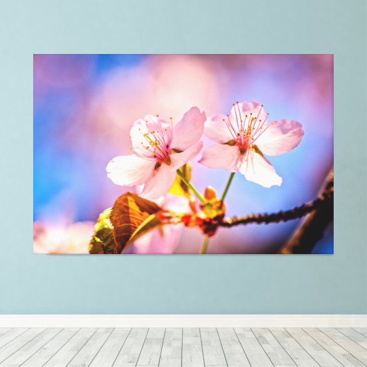 Twee Sunlit Sakura Blossom Canvas Afdruk (Insitu (Houten vloer))