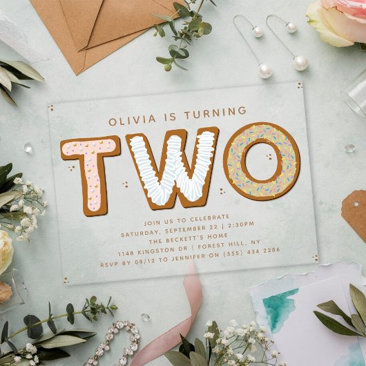 TWEE Sweet 2de Verjaardag Acryl Uitnodigingen