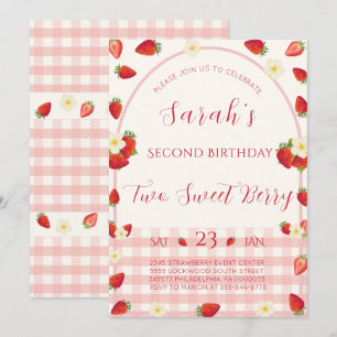 Twee Sweet Berry Strawberry 2e verjaardagsuitnodig