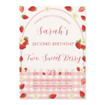 Twee Sweet Berry Strawberry 2e verjaardagsuitnodig