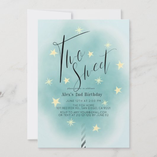 Twee Sweet Blauwgroen Cotton Snoep Boy 2e verjaard Kaart (Voorkant)