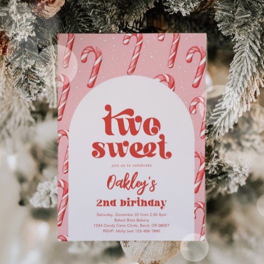 Twee Sweet Candy Cane verjaardagsuitnodiging Kaart