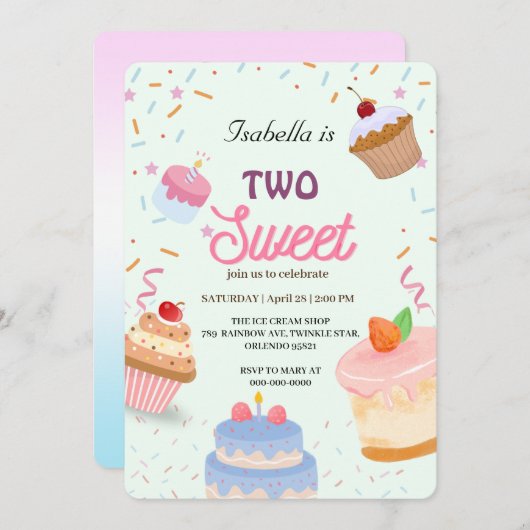 Twee Sweet cup cake en Sprinkle 2e Verjaardag Meis Kaart (Voorkant / Achterkant)