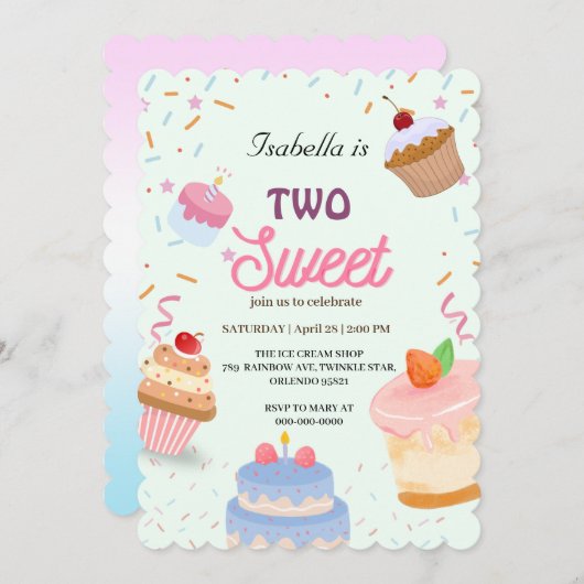Twee Sweet cup cake en Sprinkle 2e Verjaardag Meis Kaart (Voorkant / Achterkant)