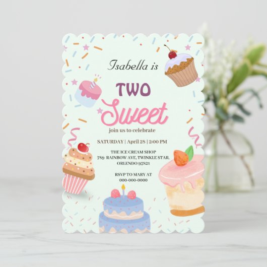 Twee Sweet cup cake en Sprinkle 2e Verjaardag Meis Kaart (Staand voorkant)