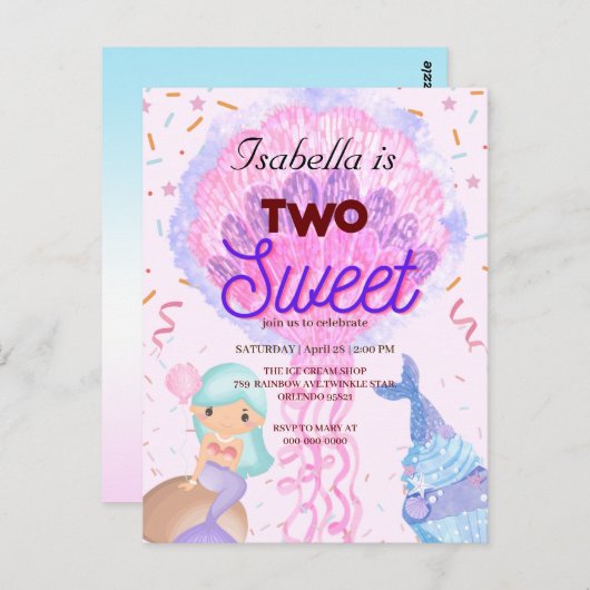 Twee Sweet cupcake regenboog zeemeermin 2e Verjaar Briefkaart (Voorkant / Achterkant)