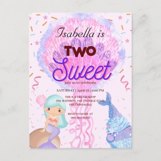 Twee Sweet cupcake regenboog zeemeermin 2e Verjaar Briefkaart (Voorkant)