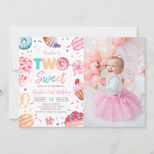 Twee Sweet Donut Snoep 2e verjaardag foto Kaart (Voorkant)
