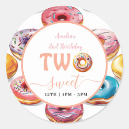 Twee Sweet Donuts 2e verjaardagsfeestje Ronde Sticker
