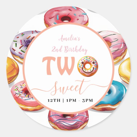 Twee Sweet Donuts 2e verjaardagsfeestje Ronde Sticker (Voorkant)