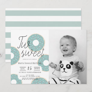 Twee Sweet Green Donut Boy Foto 2e verjaardag Kaart
