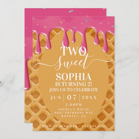 Twee Sweet Ice Cream Kids verjaardagsuitnodiging Kaart (Voorkant / Achterkant)