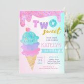 Twee Sweet Ice Cream verjaardagsfeestje uitnodigin Kaart (Staand voorkant)