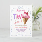 Twee Sweet Ice Cream verjaardagsuitnodiging Kaart (Staand voorkant)
