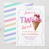 Twee Sweet Ice Cream verjaardagsuitnodiging Kaart (Voorkant / Achterkant)