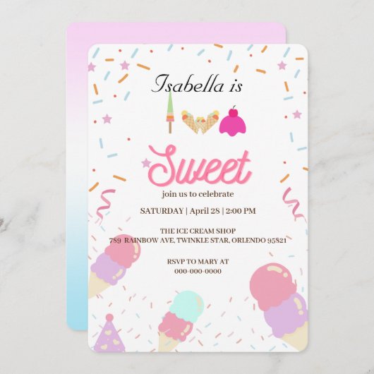 Twee Sweet ijs en Sprinkle 2e Verjaardag Meisje Kaart (Voorkant / Achterkant)