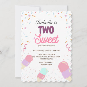 Twee Sweet ijs en Sprinkle 2e Verjaardag Meisje Kaart