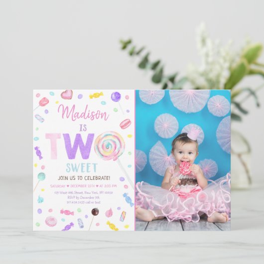 TWEE Sweet Lollipop Snoep Tweede verjaardag Kaart (Staand voorkant)