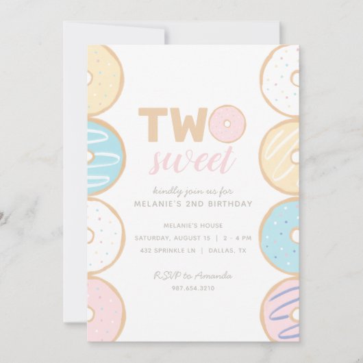Twee Sweet Pastel Donut Birthday Party Invitation Kaart (Voorkant)