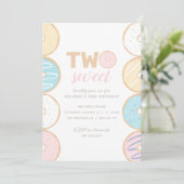 Twee Sweet Pastel Donut Birthday Party Invitation Kaart (Staand voorkant)