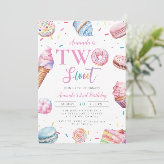 Twee Sweet Pastel Roze Donut Snoep 2e Verjaardag Kaart (Staand voorkant)