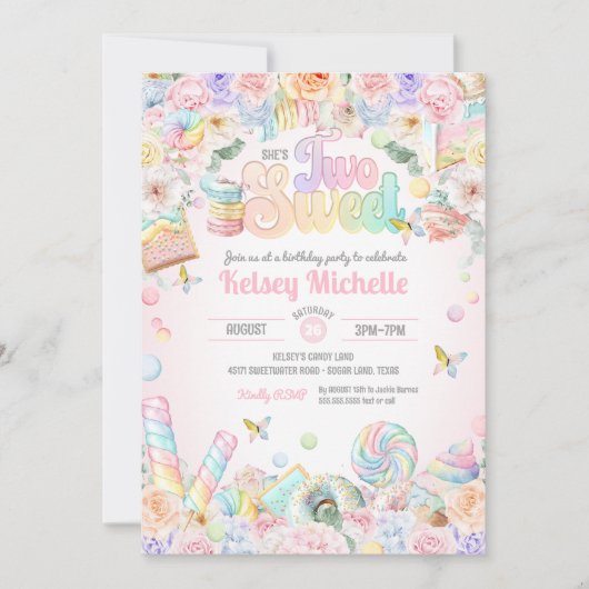 Twee Sweet Pastel Snoep Shop Tweede Verjaardag Kaart (Voorkant)