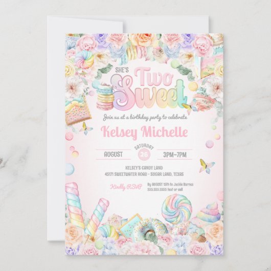 Twee Sweet Pastel Snoep Shope Tweede Verjaardag Ki Kaart (Voorkant)