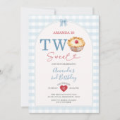 Twee Sweet Pie Cherry Blue Gingham 2e verjaardag Kaart (Voorkant)