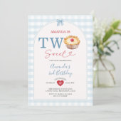 Twee Sweet Pie Cherry Blue Gingham 2e verjaardag Kaart (Staand voorkant)