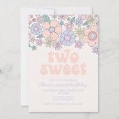 Twee Sweet Retro Floral 2e verjaardag Uitnodiging (Voorkant)