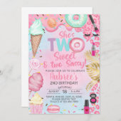 Twee Sweet Two Sassy meisje 2e verjaardag uitnodig Kaart (Voorkant / Achterkant)