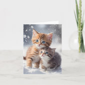 Twee Tabby Kittens Spelen in Sneeuw Blank Groet Kaart (Voorkant)