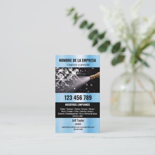 Twee Talen Druk Wassen Macht Wassen Dak Visitekaartje (Staand voorkant)