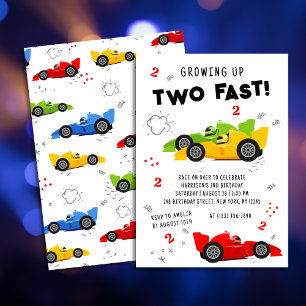 Twee te snel opgroeien 2e verjaardag raceauto's kaart