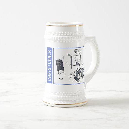 Twee Teaching Thema Gags met Naam op een Bierpul (Voorkant rechts)