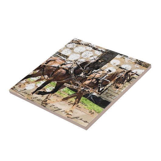 Twee teams van paarden Gemengde Media Collage Tegeltje (Zijkant)